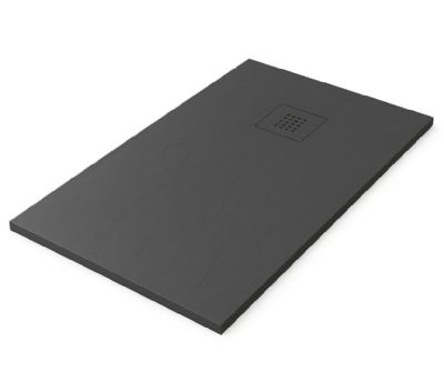 OMS MATT CHARCOAL GREY SLATE EFFECT 1000mm x 1000mm x 27mm SQUARE SHOWER TRAY with STAINLESS STEEL GRID, PUL_10_10_AN